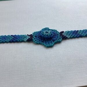 New Import Huichol of Mexico Bead Raised Flower Bracelet Boho Hippie Tribal Art